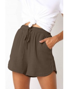 Coffee Drawstring Pocket Casual Shorts