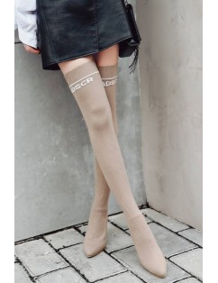 Apricot Pointed Toe Chunky Heel Over The Knee Boots