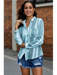 Light-blue Stripe Button Up Long Sleeve Casual Shirt