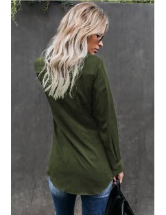 Army-green Twisted Button Up Long Sleeve Casual Shirt