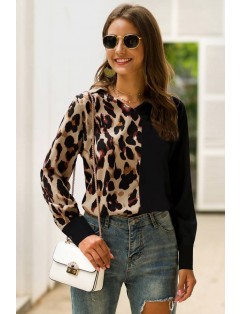 Black Leopard Long Sleeve Casual Blouse