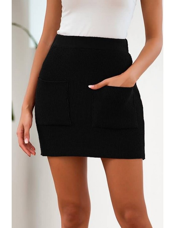 Black Pocket Elastic Waist Casual Bodycon Sweater Skirt