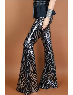 Black Sequin High Waist Casual Flared Pants