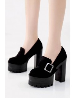 Black Monk Strap Platform Chunky High Heels