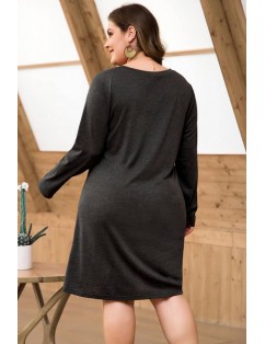 Black Twisted V Neck Casual Plus Size Dress