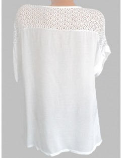 Floral Embroidery Hollow Out Shirt - White 2xl