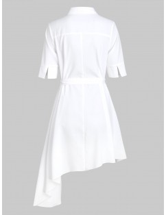 Contrast Asymmetric Belted Pocket Shirt - White M