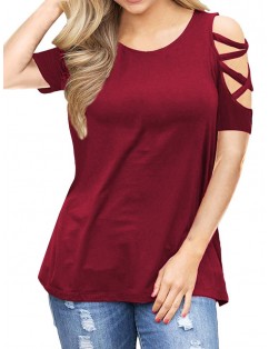 Cold Shoulder Criss-cross T-shirt - Red Wine S