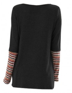 Autumn Rainbow Striped Fashion Long Sleeve T-Shirt - Black L