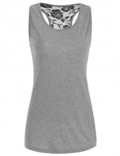 Cut Out Lace Insert Marled Tank Top - Dark Gray Xl