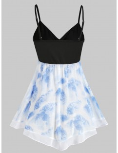 Contrast Printed Ruched A Line Cami Top - Light Sky Blue M