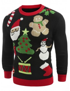Christmas Theme Printed Crew Neck Sweater - Black 2xl