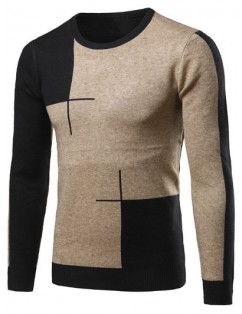 Color Matching Long Sleeve Crew Neck Sweater - Black Xl