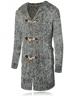 Claw Button Heathered Hooded Cardigan - Gray M