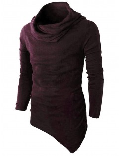 Cowl Neck Asymmetrical Sweater - Red Wine Xl