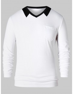 Contrast Color Front Pocket T-shirt - White M