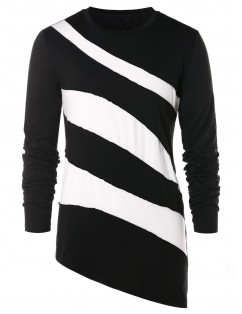 Asymmetric Color Block Long Sleeve T-shirt - Black M