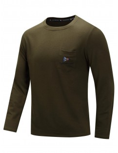 Casual Embroidery Chest Pocket Long Sleeve T-shirt - Army Green L