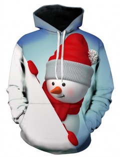 3D Christmas Snowman Printed Contract Color Hoodie - Blue Gray 2xl