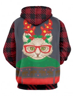 Christmas Cat Print Long Sleeve Hoodie -  Xl