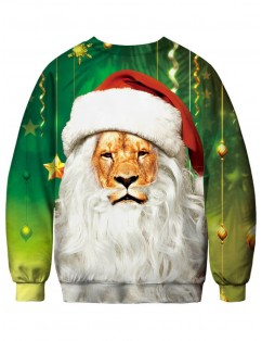 Christmas Lion Pattern Crew Neck Sweatshirt - Hazel Green Xl