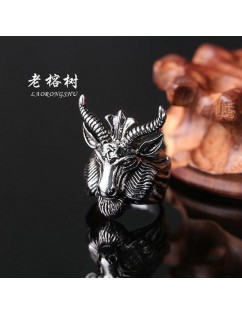 Black Goat Satan Sheep Head Five Mans Constellation Male Character Ring Creative Year Of Life Titanium Steel - As Shown
