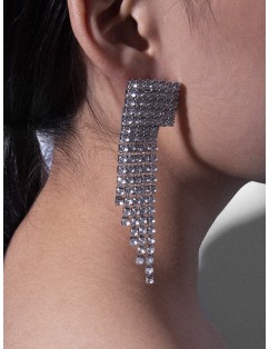 Alloy Rhinestone Fringed Earrings - Silver