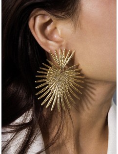 Carved Fan-shaped Stud Drop Earrings - Gold