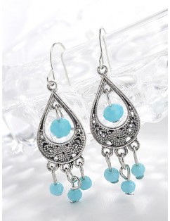 Bohemian Teardrop Beads Hook Earrings - Silver