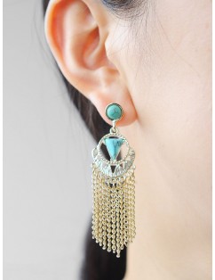 Bohemian Fringe Turquoise Hollow Geometric Earrings - Gold