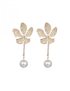 Artificial Pearl Rhinestone Flower Drop Earrings - Gold