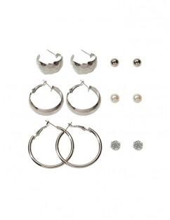 6 Pairs Brief Geometric Stud Earrings Set - Silver