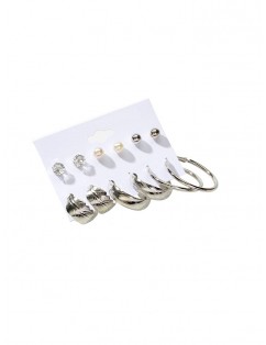 6 Pairs Brief Geometric Stud Earrings Set - Silver