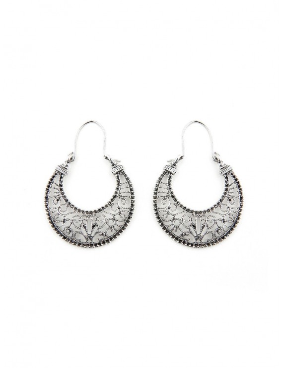Ethnic Moon Hollow Out Drop Earrings - Silver