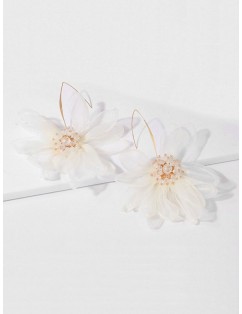 Cloth Big Petal Flower Drop Earrings - White