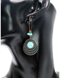 Ethnic Geometric Hollow Turquoise Drop Earrings - Copper