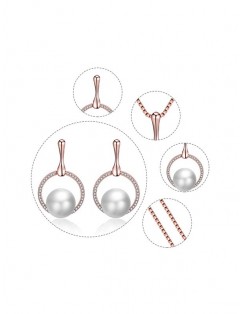 Artificial Pearl Rhinestone Circle Necklace and Earrings - Rose Gold