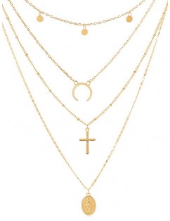 Cross Shape Coin Decoration Multilayered Necklace - Gold