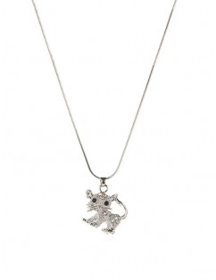 Cat Animal Print Pendant Necklace - Silver