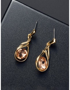 Oval Faux Crystal Teardrop Jewelry Set - Gold