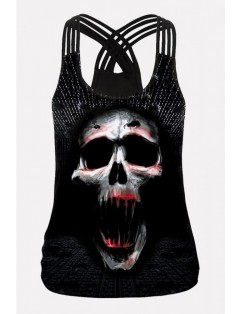 Black Skull Print Horror Halloween Tank Tops