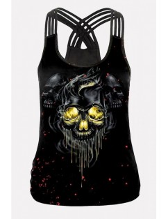Black Skull Print Horror Halloween Tank Top