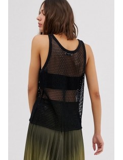 Black Mesh Hollow Out Sexy Tank Tops