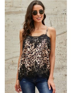 Brown-leopard Lace Splicing Casual Camisole