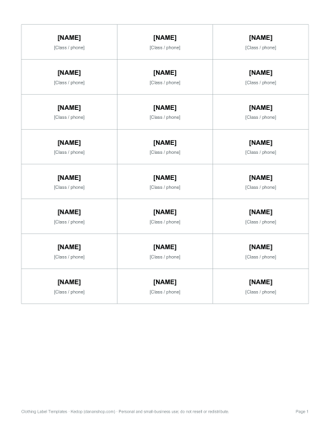 Preview of the first page of Editable labels (DOCX)